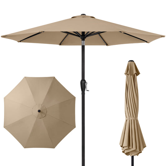 9ft Commercial Grade 5 Year No Fade Patio Umbrella, Tilt & Crank, Aluminum