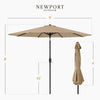 9ft Commercial Grade 5 Year No Fade Patio Umbrella, Tilt & Crank, Aluminum