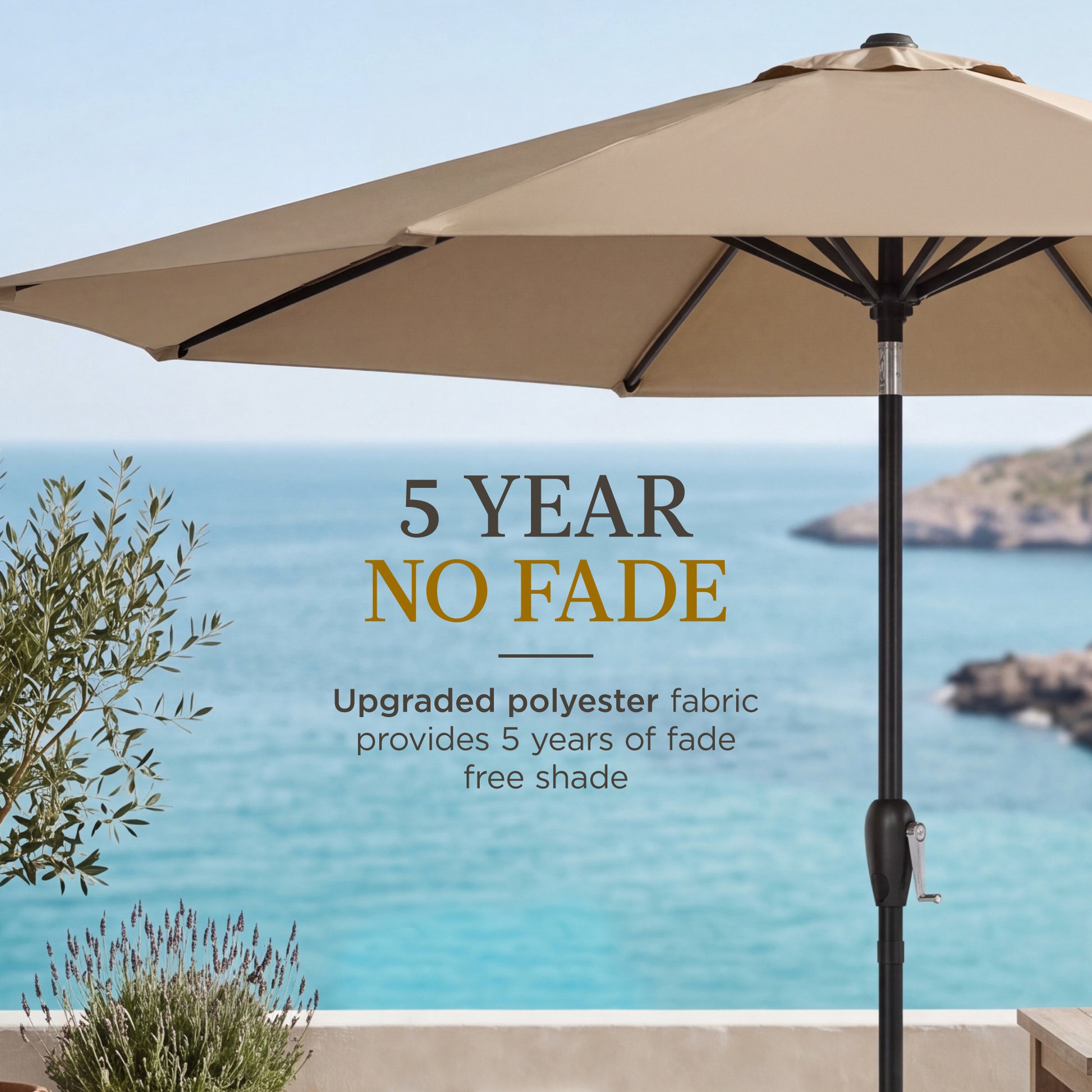 9ft Commercial Grade 5 Year No Fade Patio Umbrella, Tilt & Crank, Alum – Newport Outdoor