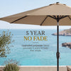 9ft Commercial Grade 5 Year No Fade Patio Umbrella, Tilt & Crank, Aluminum
